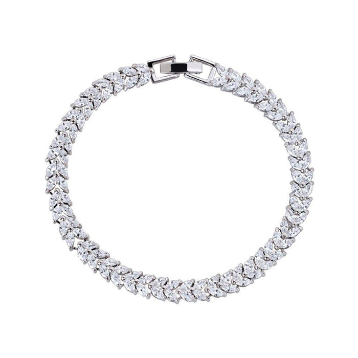Silver-tone cubic zirconia tennis bracelet with marquise stones and box clasp