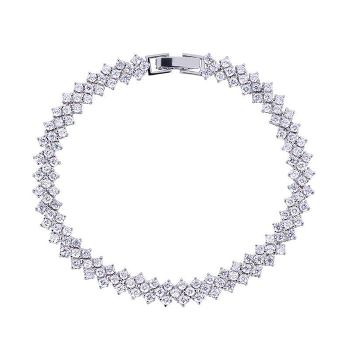 Cubic zirconia tennis bracelet with round-cut stones and hinged box clasp