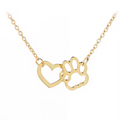 Gold heart and paw pendant necklace on link chain