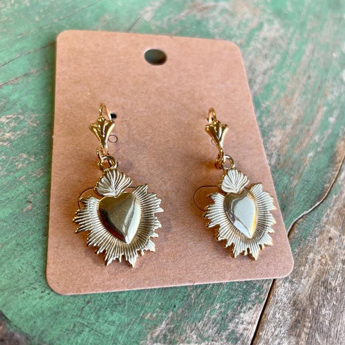 Hematite Gold Sacred Heart Necklace and Earrings