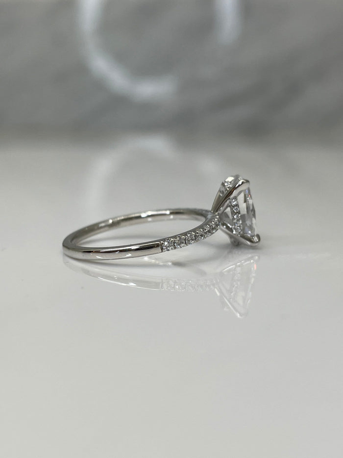 Hidden Halo. Sterling Silver 925 engagement ring with 2.5CT oval cut D VVS moissanite or CZ diamonds,yellow gold,rose gold
