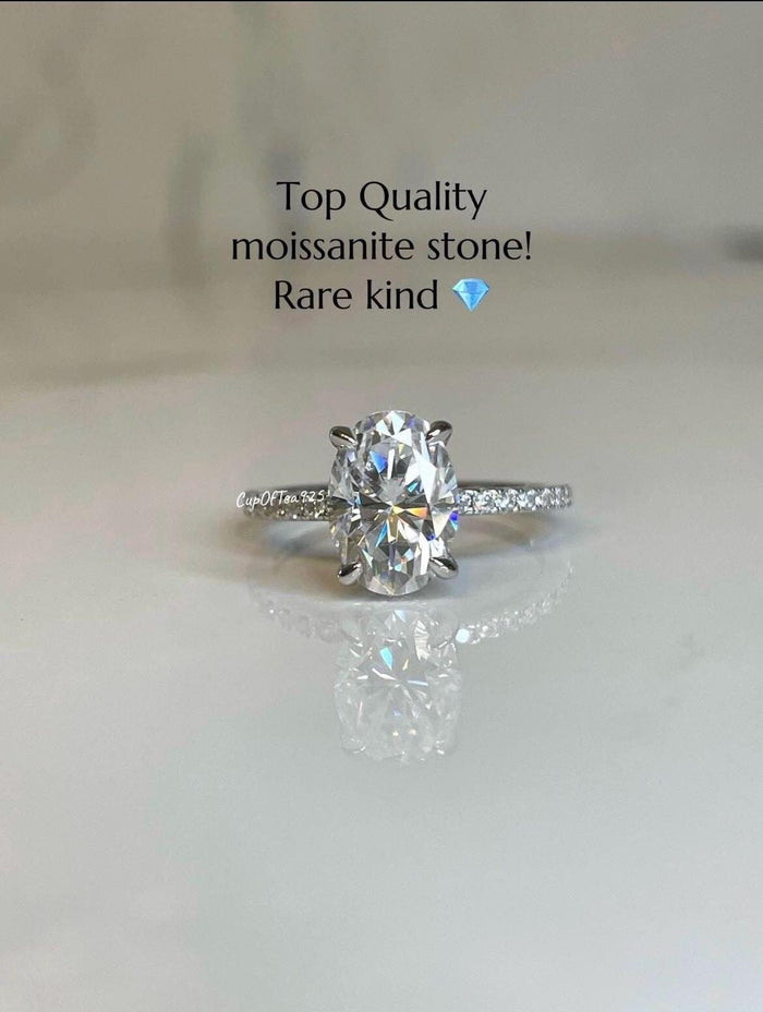 Hidden Halo. Sterling Silver 925 engagement ring with 2.5CT oval cut D VVS moissanite or CZ diamonds,yellow gold,rose gold