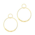 Gold hoop dangle earrings with thin circular hoops and bead-like chain detailing