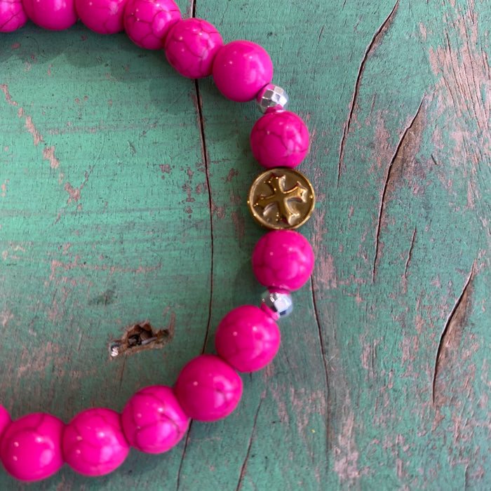Hot Pink Howlite Bead Bracelet