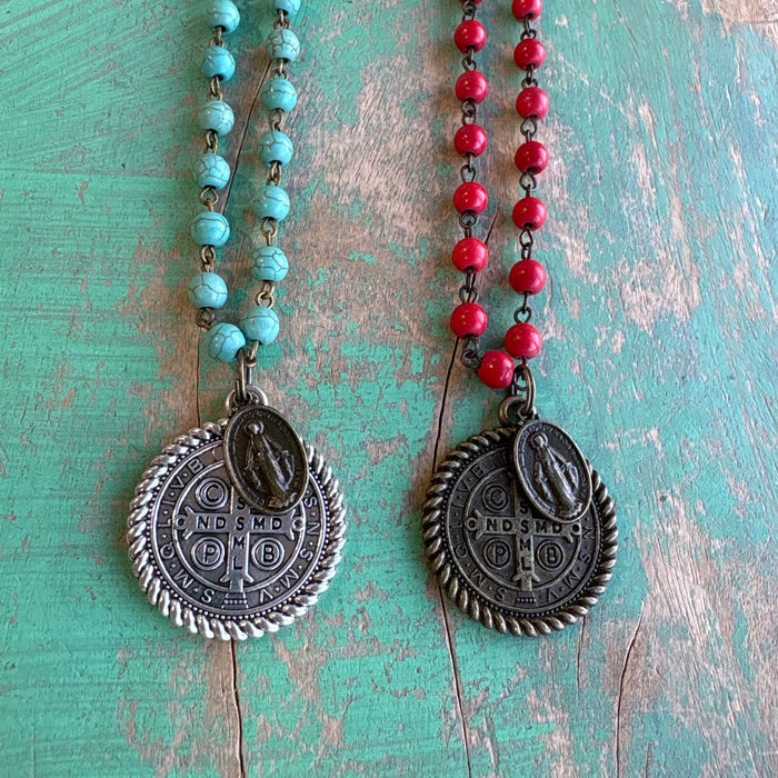 Howlite St Benedict Miraculous Necklace