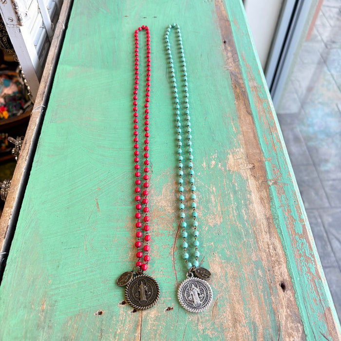 Howlite St Benedict Miraculous Necklace