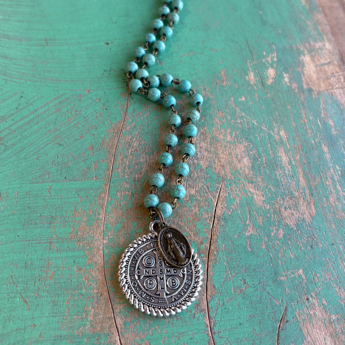 Howlite St Benedict Miraculous Necklace