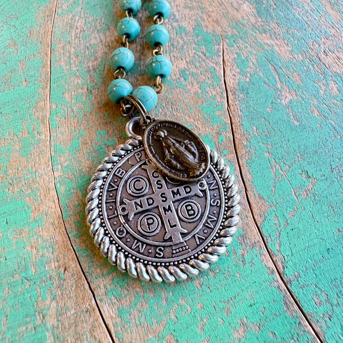 Howlite St Benedict Miraculous Necklace