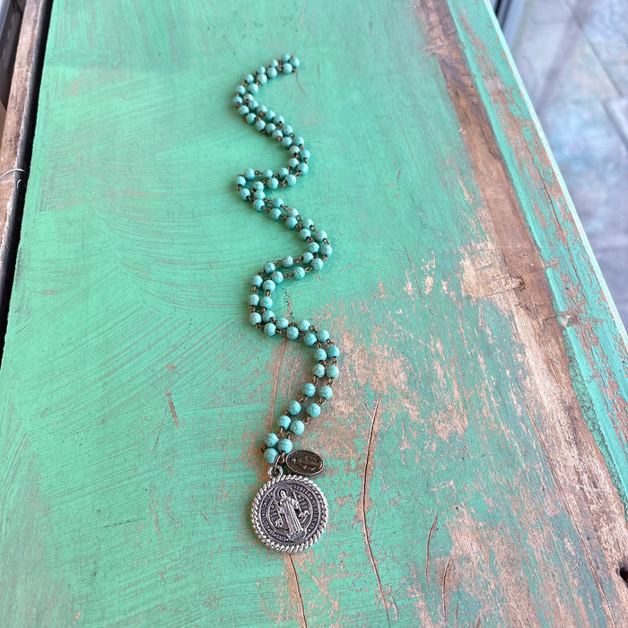 Howlite St Benedict Miraculous Necklace