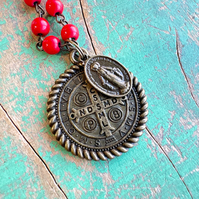 Howlite St Benedict Miraculous Necklace