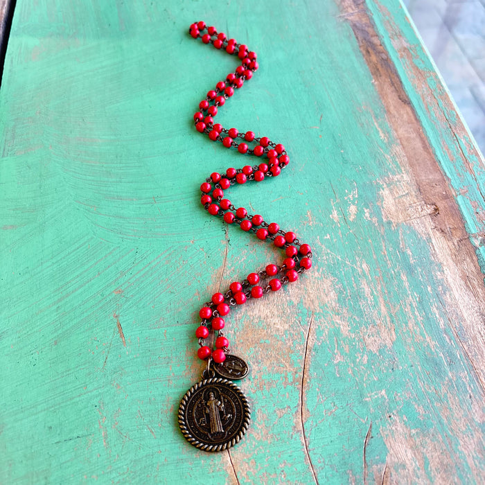 Howlite St Benedict Miraculous Necklace