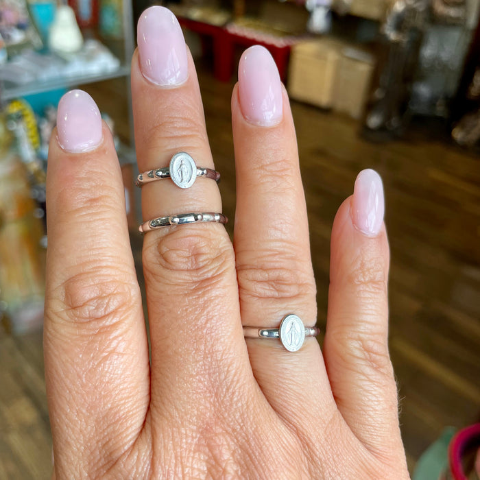 Sterling Silver Mini Miraculous Medal Rosary Ring
