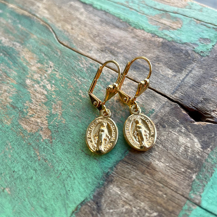 Mini Gold Miraculous Medal Earrings