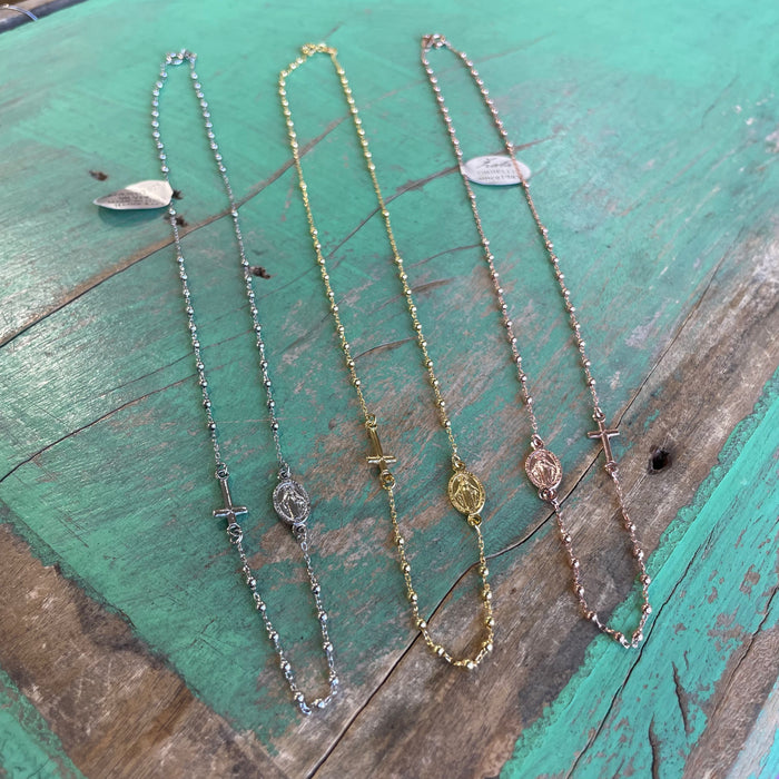 Sterling Silver 18” Rosary Inspired Necklace