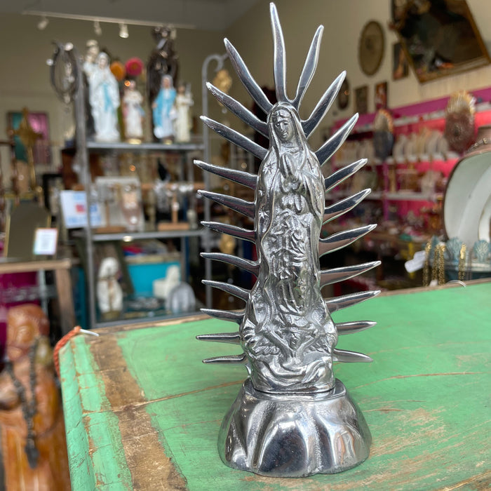 Handcrafted Pewter 9" Our Lady of Guadalupe Statue with Radiant Rays