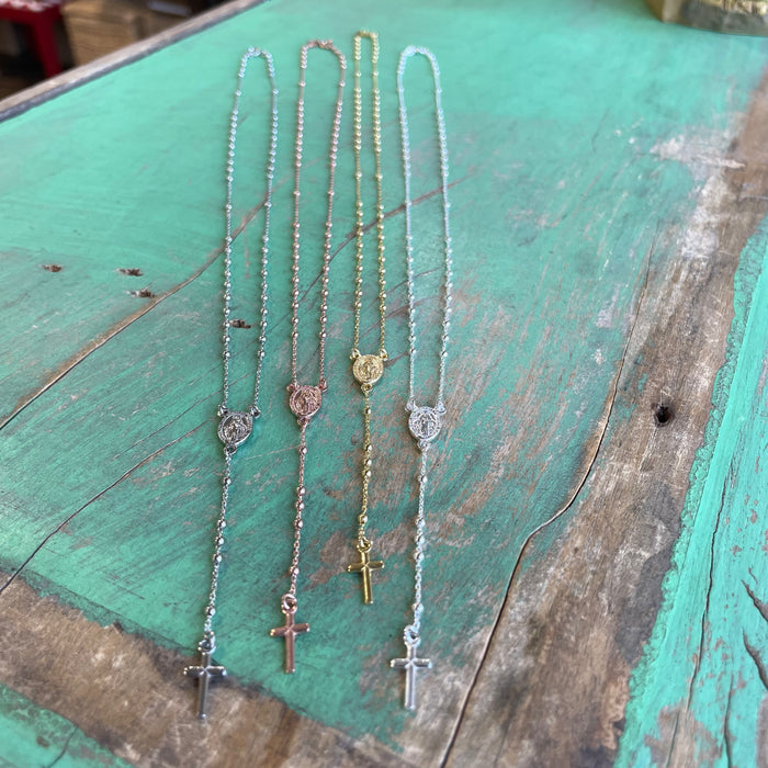 Sterling Silver 2mm Rosary Necklace