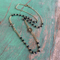 Sterling Silver Black Crystal CZ Rosary Inspired Necklace and Bracelet