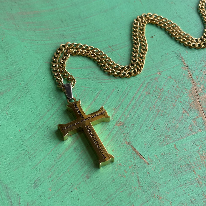 Iron Thick Gold Cross 24” Necklace