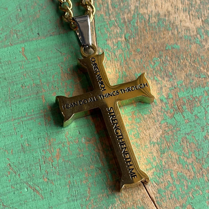 Iron Thick Gold Cross 24” Necklace