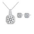 Necklace and stud earring set with square halo CZ pendant and matching earrings