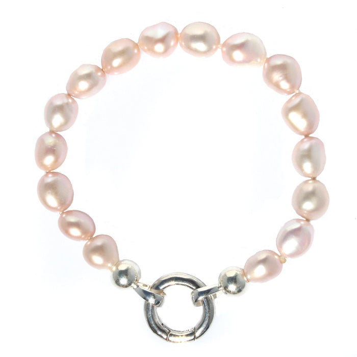 Keshi Pink Pearl Silk Knot Bracelet featuring genuine freshwater keshi pearls hand-knotted on soft pink silk cord.