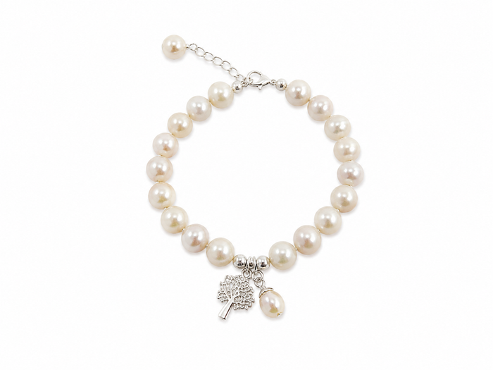 Kimberley Boab Pearl Silk Knot Adjustable Bracelet featuring genuine freshwater pearls, hand-knotted silk and sterling silver Boab tree charm.