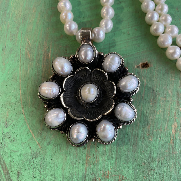 Knotted Freshwater Pearl Flower Necklace