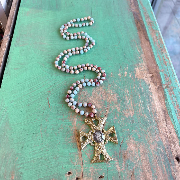 Knotted Two Tone OLG Cross Necklace