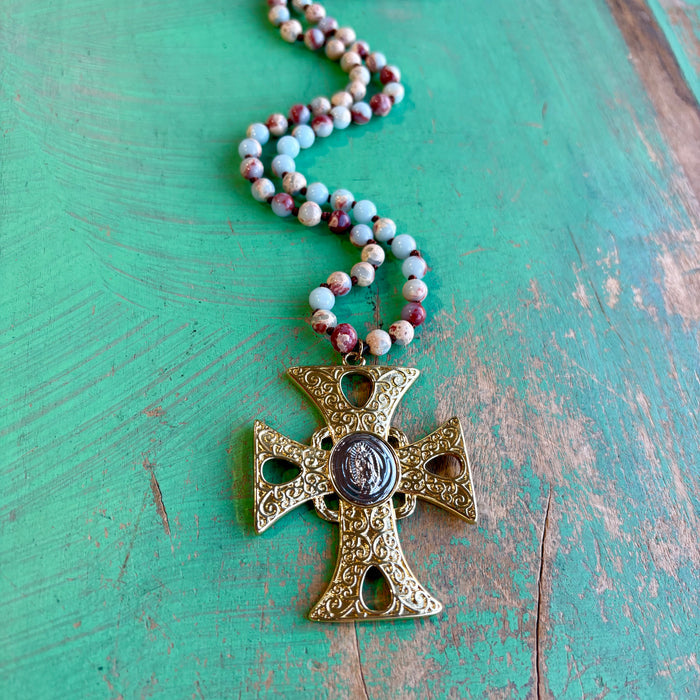 Knotted Two Tone OLG Cross Necklace