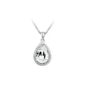 Silver teardrop crystal pendant necklace with faceted clear stone on chain