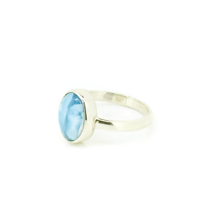 oval shaped silver larimar ring
