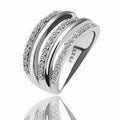 Silver-tone ring set with two slim bands and sparkling clear stone inlays