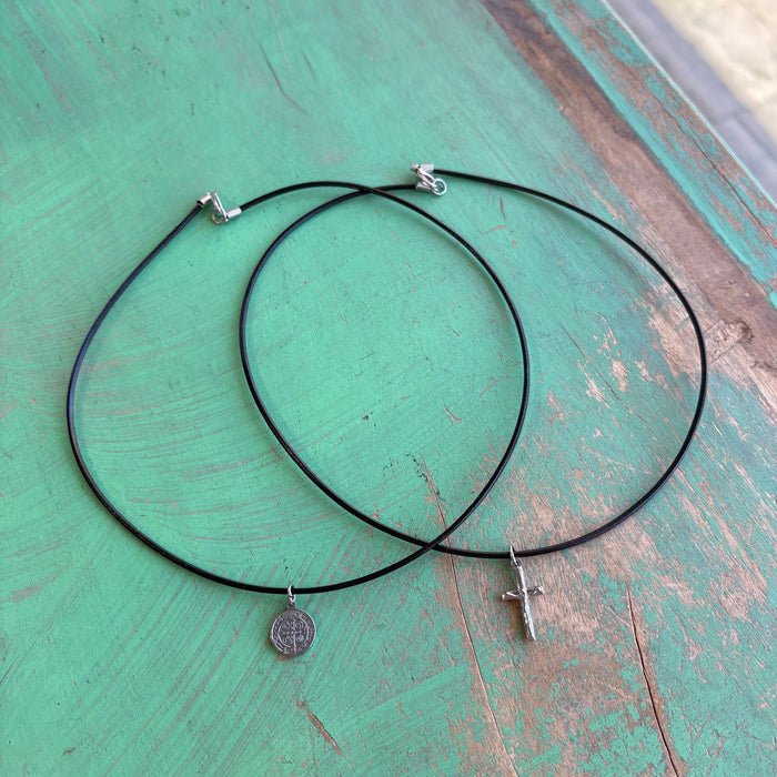 Leather Cord Stainless Steel Medals Necklace