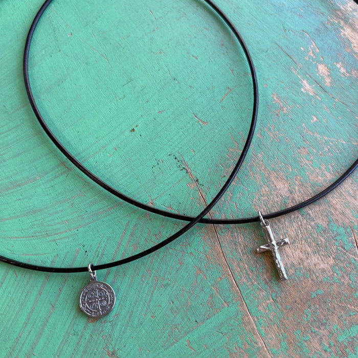 Leather Cord Stainless Steel Medals Necklace