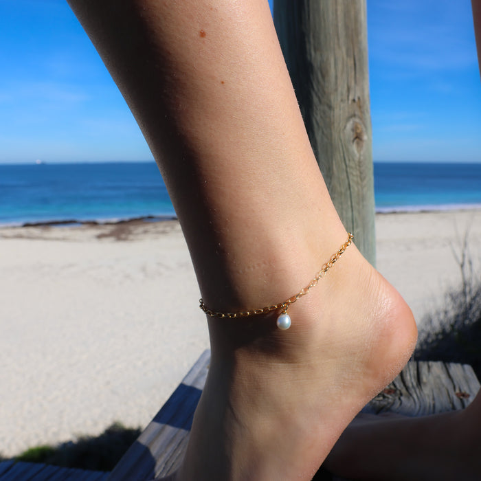 Lily Pearl Anklet Gold | Australian beach Jewellery