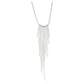 Long fringe necklace with silver chain and white tassel strands