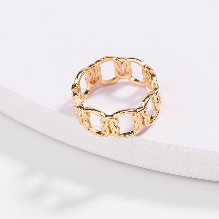 Gold love-knot chain ring, interlocking sculpted link band