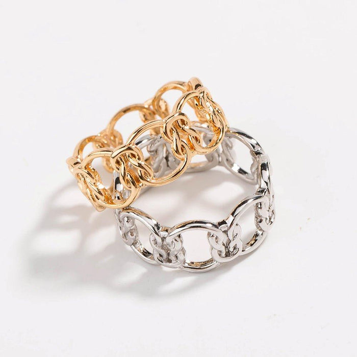 Two-tone love-knot chain ring with alternating gold and silver links
