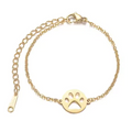 Gold-tone paw print link bracelet with round clasp and paw charm