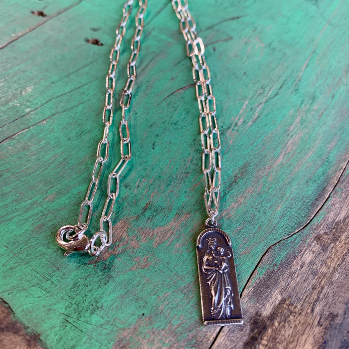 Madonna and Child Silver Plated Necklace