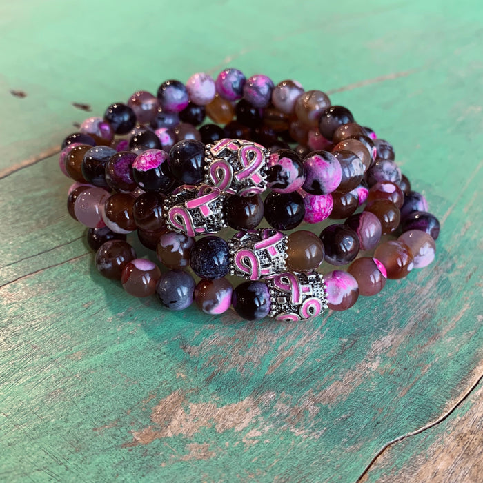 Marbled Agate Breast Cancer Awareness Bracelet