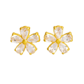 Gold crystal flower stud earrings with five teardrop clear stones and round center