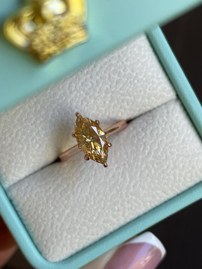 Marquise Cut Champaigne moissanite engagement ring in sterling silver, gold vermeil