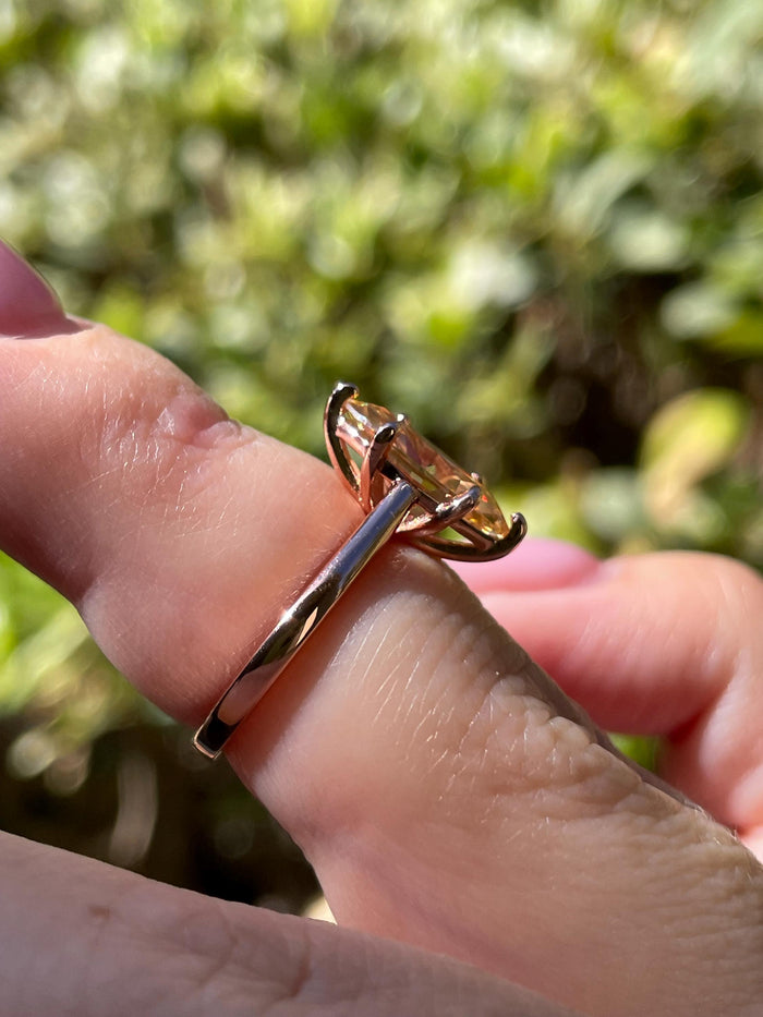 Marquise Cut Champaigne moissanite engagement ring in sterling silver, gold vermeil