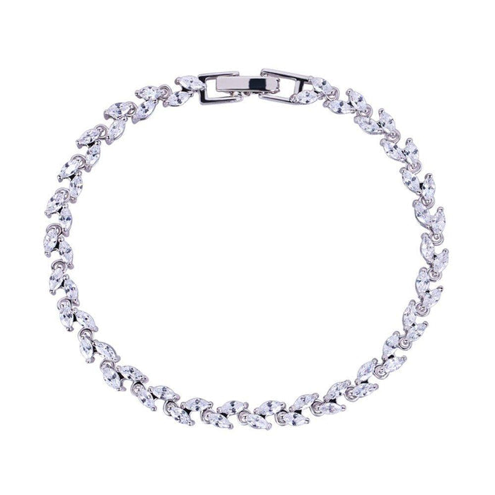 Cubic zirconia tennis bracelet with marquise-cut white stones and box clasp