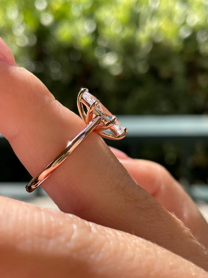 Marquise Cut CZ Diamond Engagement Ring: Sterling Silver, Gold Rose gold Vermeil