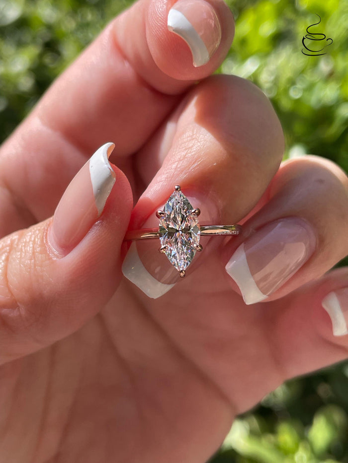 Marquise Cut CZ Diamond Engagement Ring: Sterling Silver, Gold Rose gold Vermeil