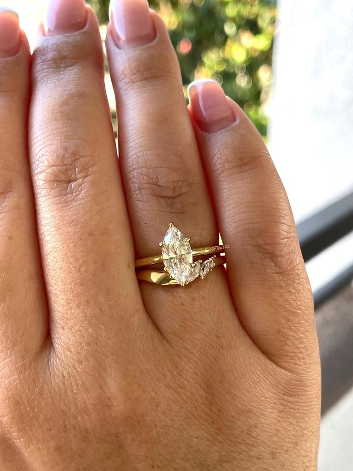 Marquise Cut CZ simulated Diamond bridal Set, Yellow Gold Vermeil Sterling Silver Engagement Ring set with 1.5CT marquise cut