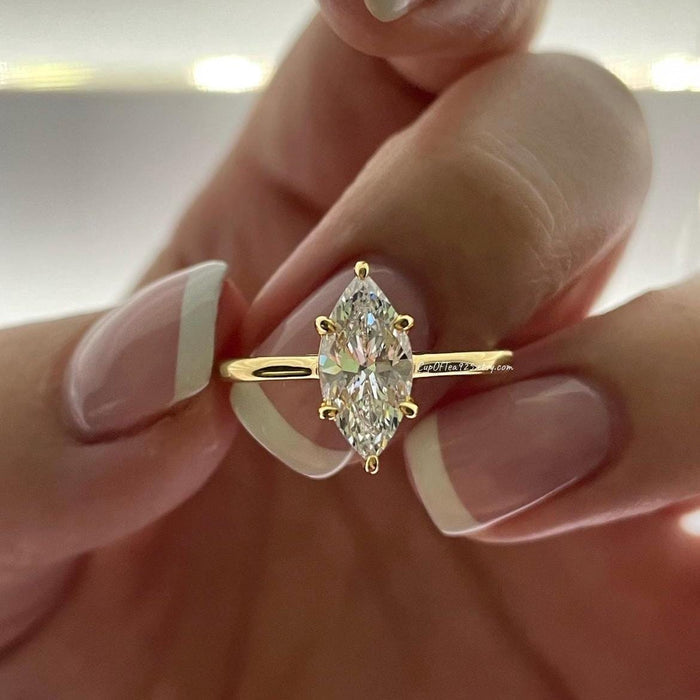 Marquise Cut CZ simulated Diamond bridal Set, Yellow Gold Vermeil Sterling Silver Engagement Ring set with 1.5CT marquise cut