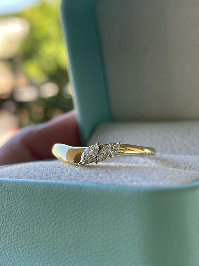 Marquise Cut CZ simulated Diamond bridal Set, Yellow Gold Vermeil Sterling Silver Engagement Ring set with 1.5CT marquise cut